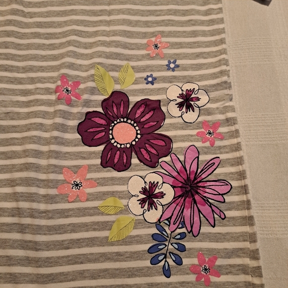 Gymboree girls size Large or 10-12 gray & white striped dress, flower design - Picture 3 of 5